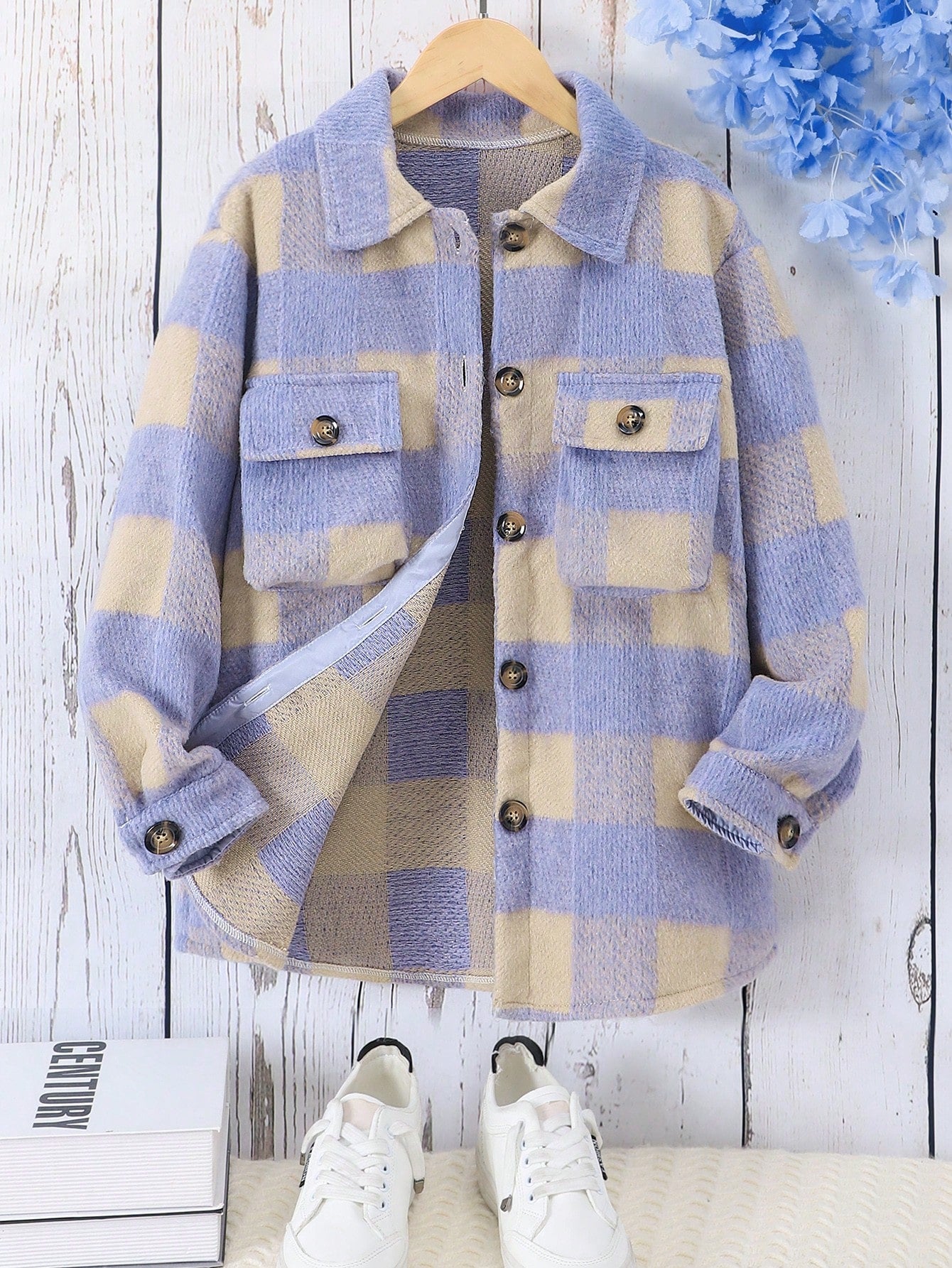 Tween Girls Plaid Print Long Sleeve Button-Up Jacket