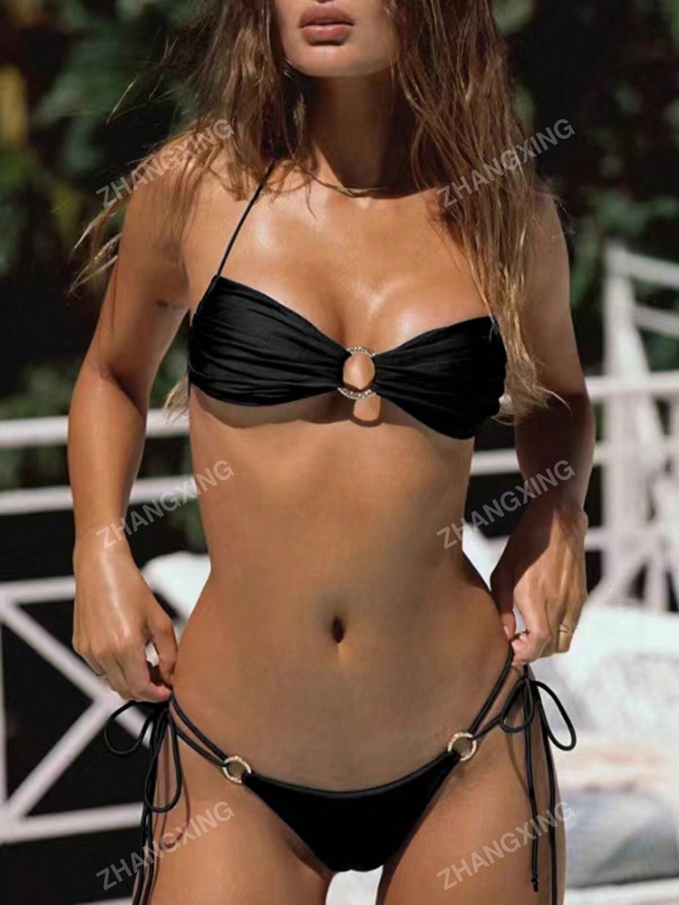 New Arrival Fashionable Sexy Plain Bikini For Women, Halter Swimwear With Adjustable Strap