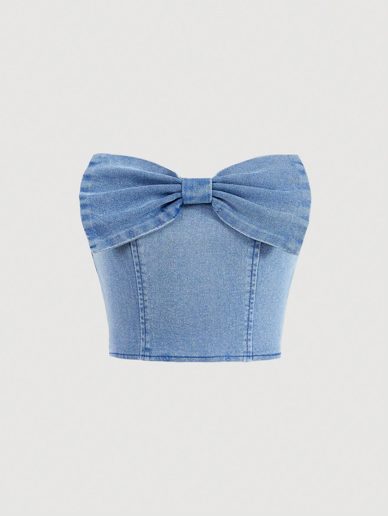 Tween Girls Y2K Trending Cute Bowknot Cropped Girl's Denim Tube Top