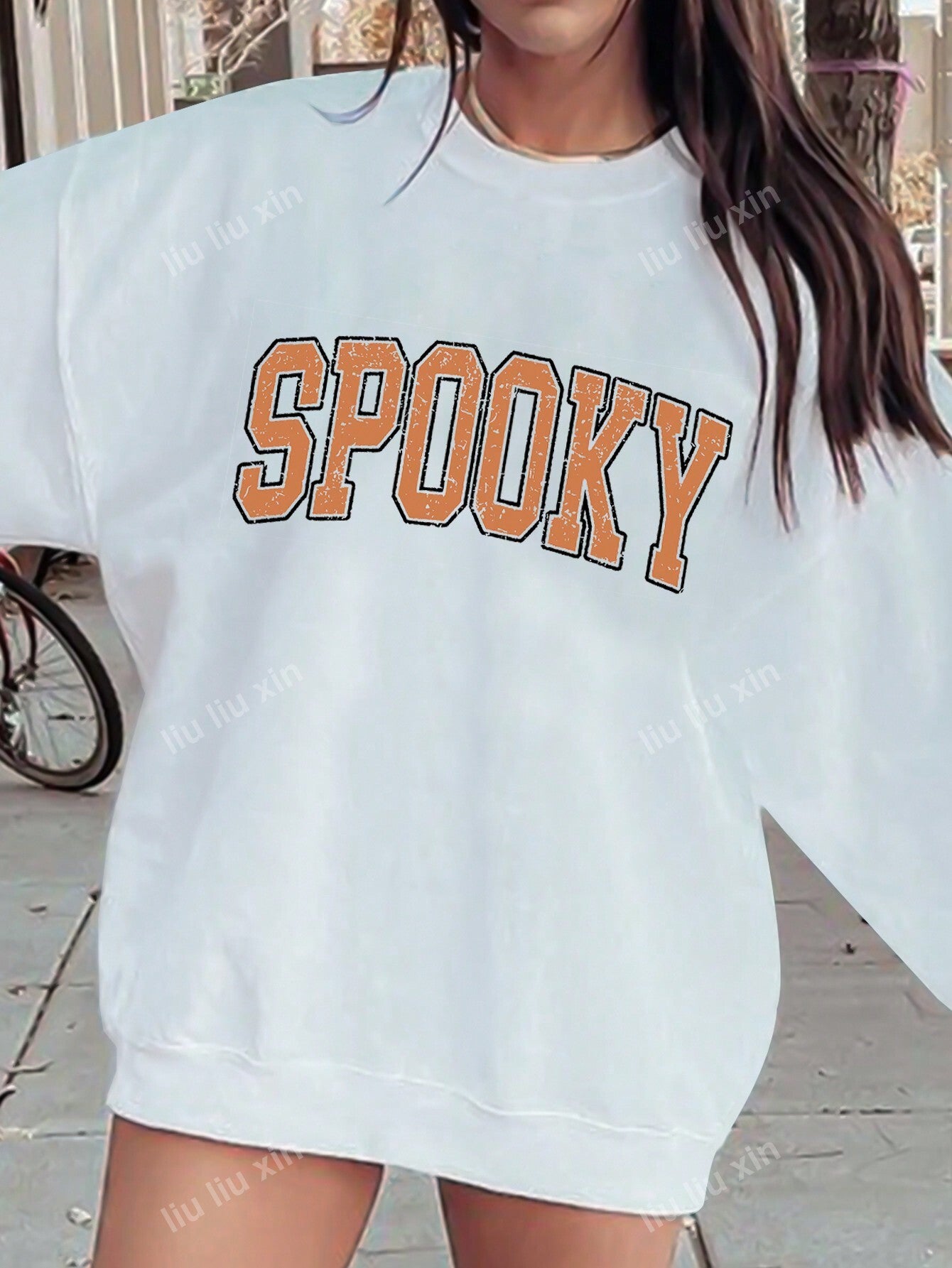 Fall SPOOKY Lettering Printed Round-Necked Long-Sleeved Casual With A Solid Color Sweater