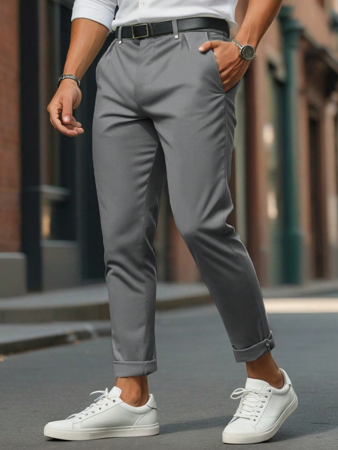 Men's Daily Wear Solid Color Simple Suit Pants