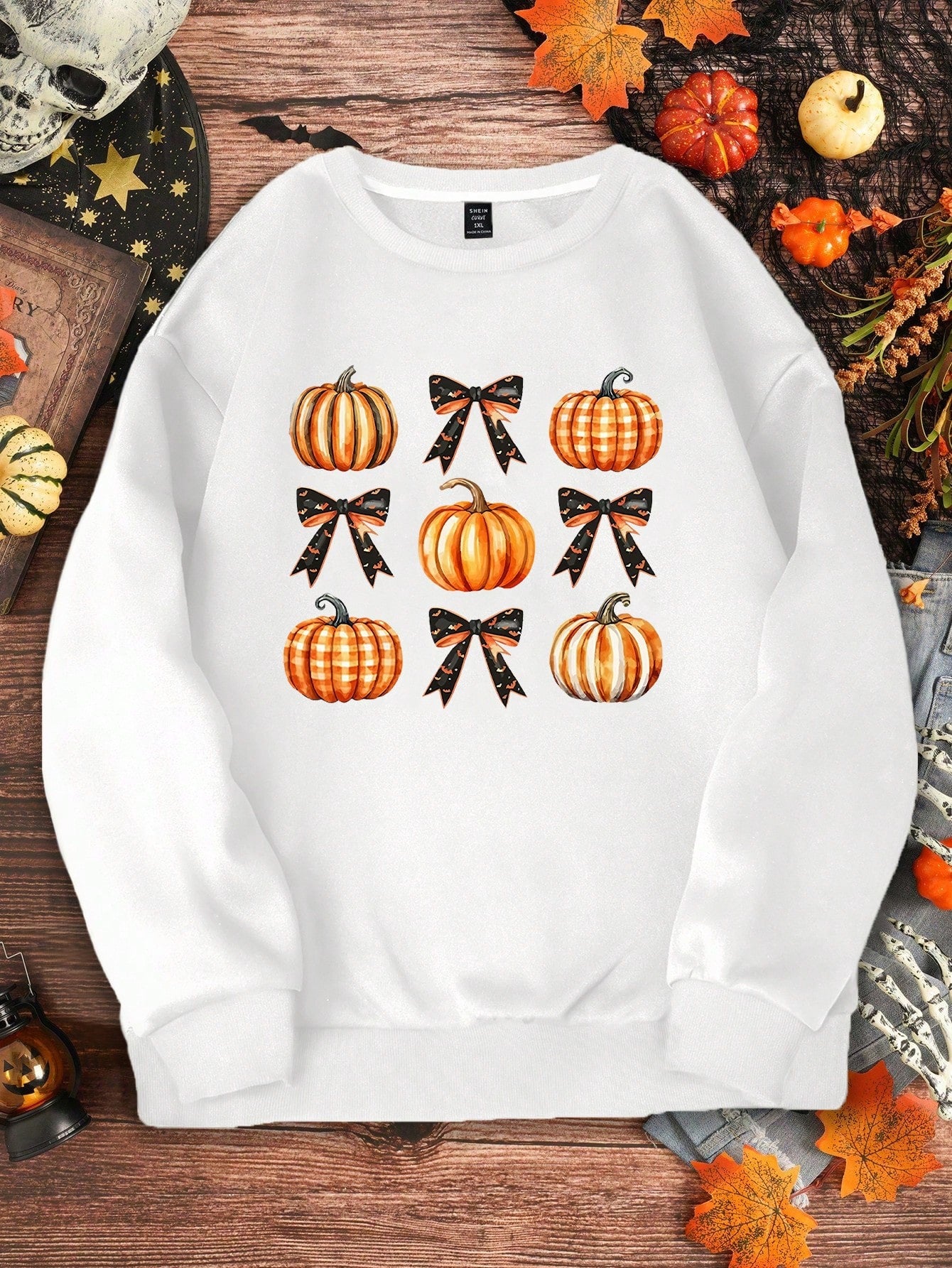 Plus Size Women's Halloween SPOOKY Letter Print Crew Neck Long Sleeve Sweatshirt Sports Wear