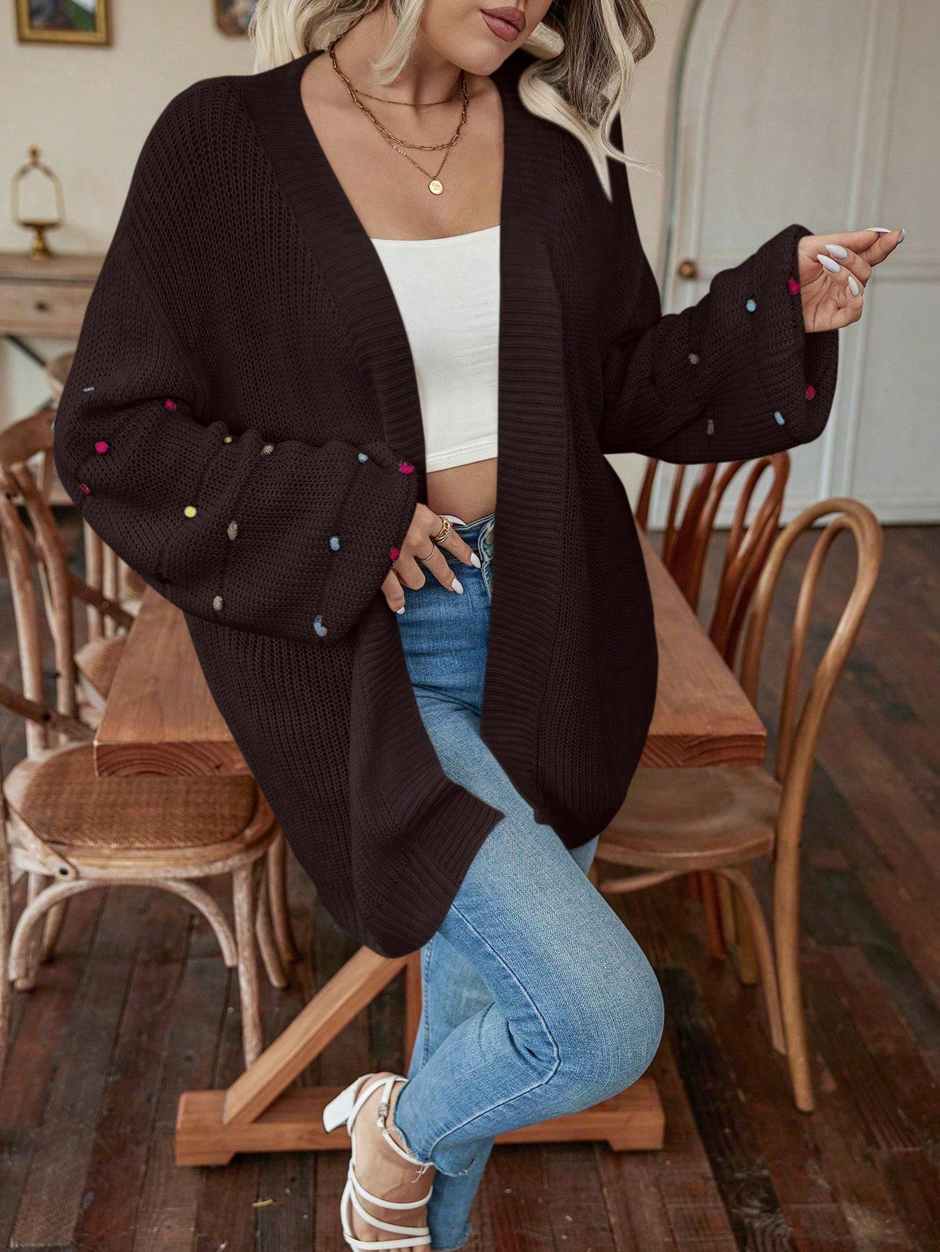 Plus Drop Shoulder Open Front Cardigan