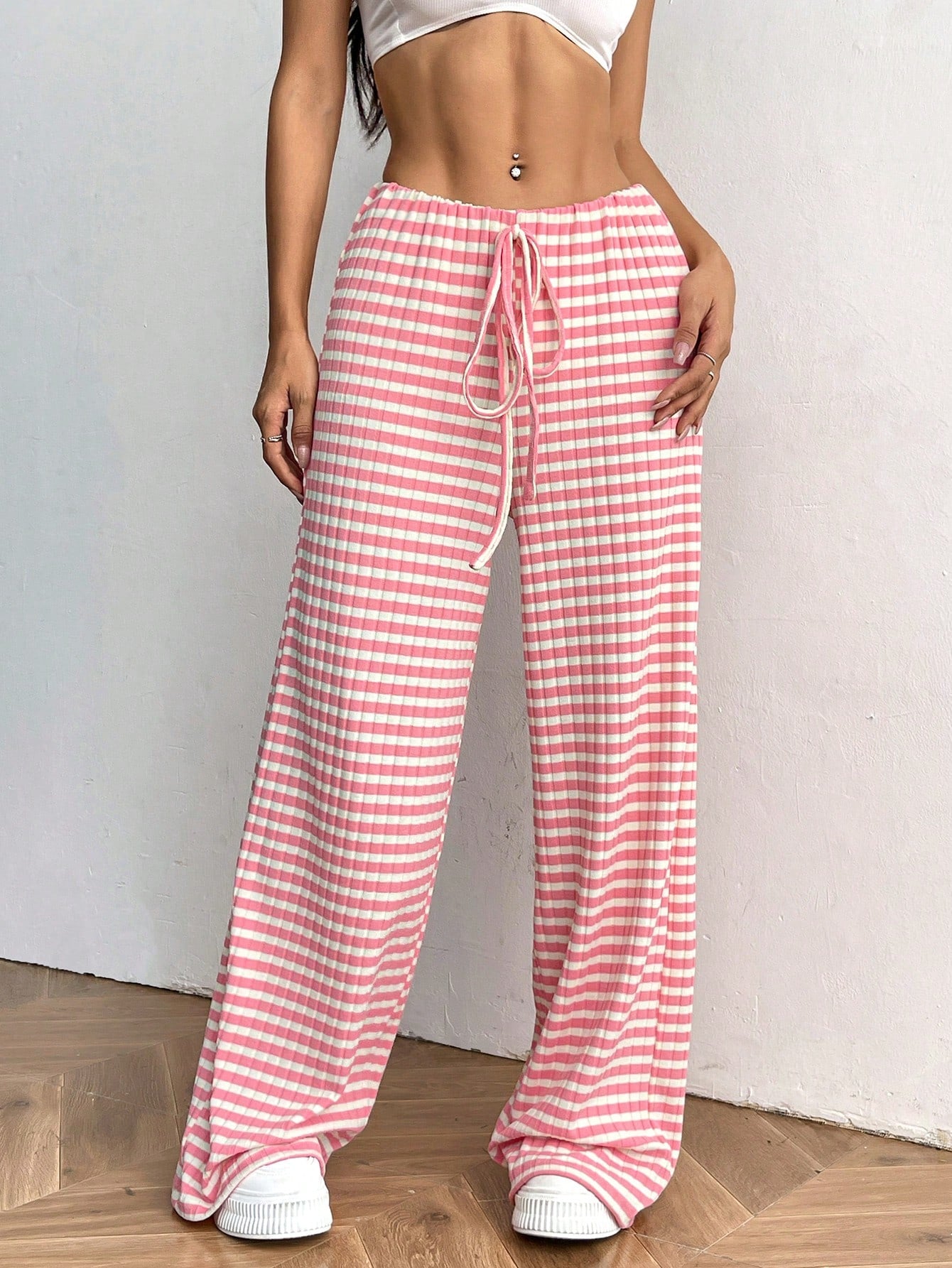 Women's Front Tie Striped Casual Pants