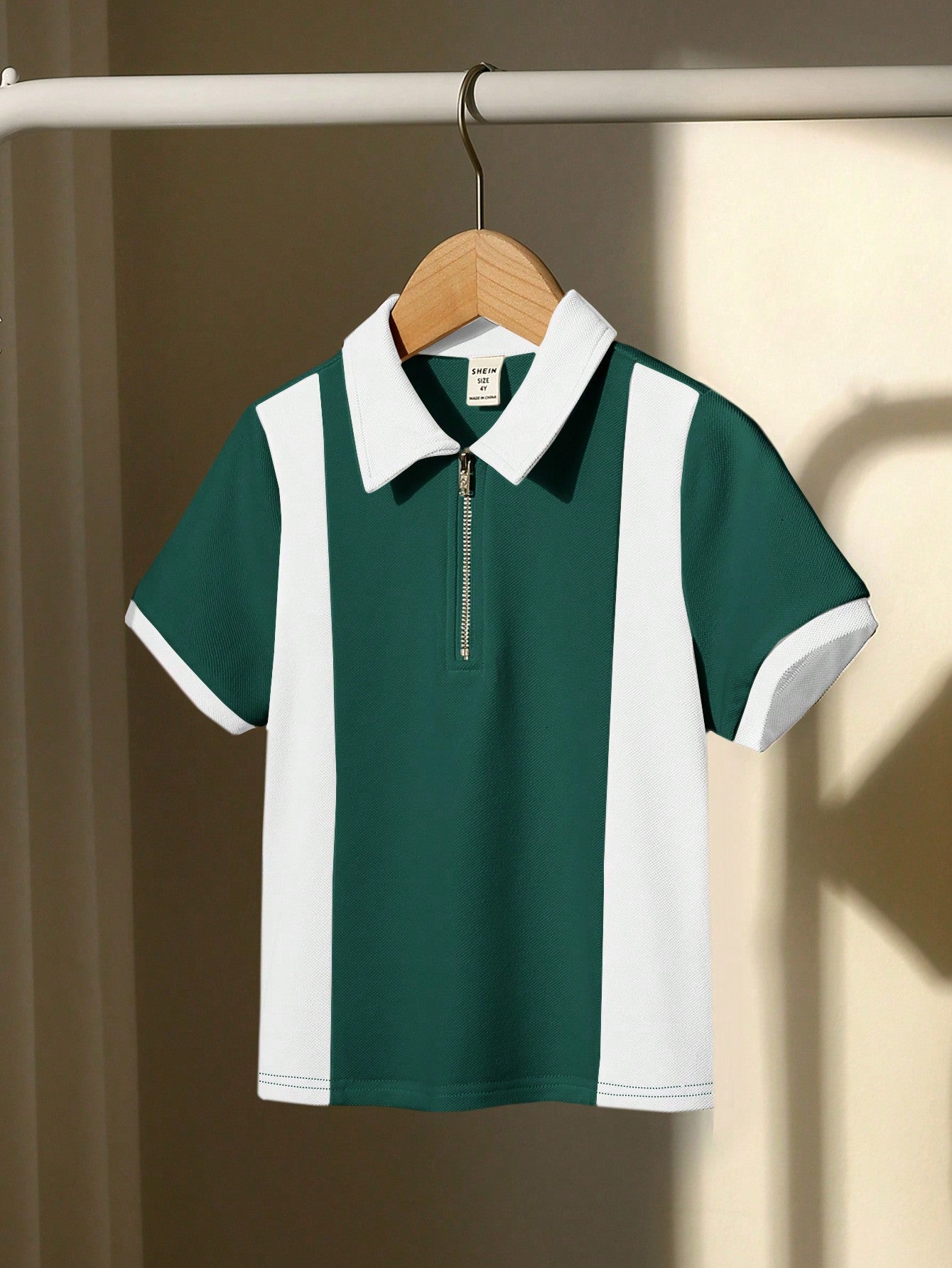 Young Boy's Casual Turn-Down Collar Color Block Short Sleeve Polo Shirt With Front Zipper