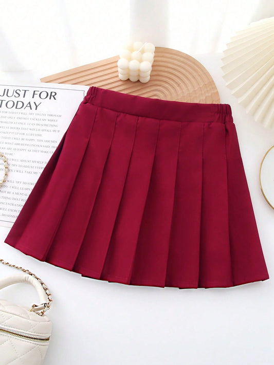 Tween Girl's Elegant Pleated Skirt With Anti-Flash Design, Suitable For Back-To-School And Performances