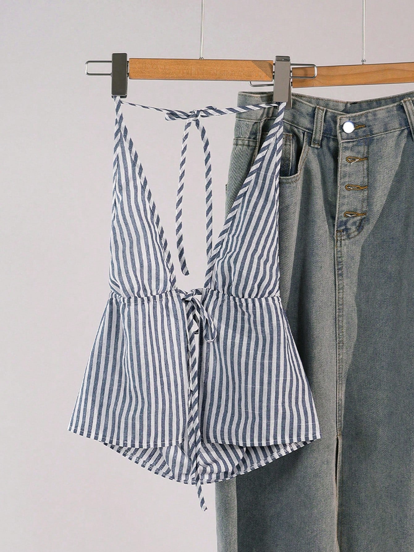 Striped Print Tie Backless Cami Top For Summer