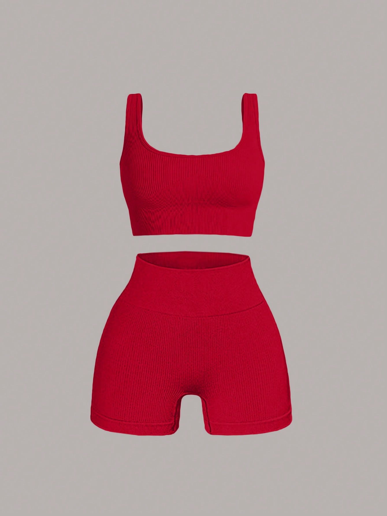 Knitted Fitted Women's Vest And Shorts Set In Rose Red, For Casual Wear