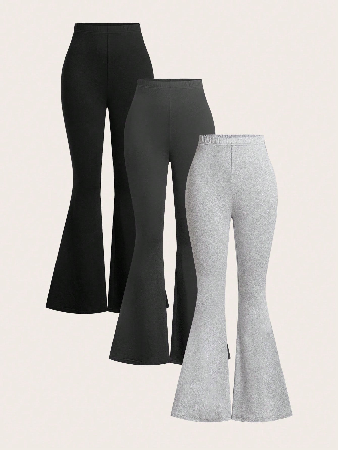 3pcs High-Waisted Elastic Waist Flared Trousers Set, Women's Skinny Pants