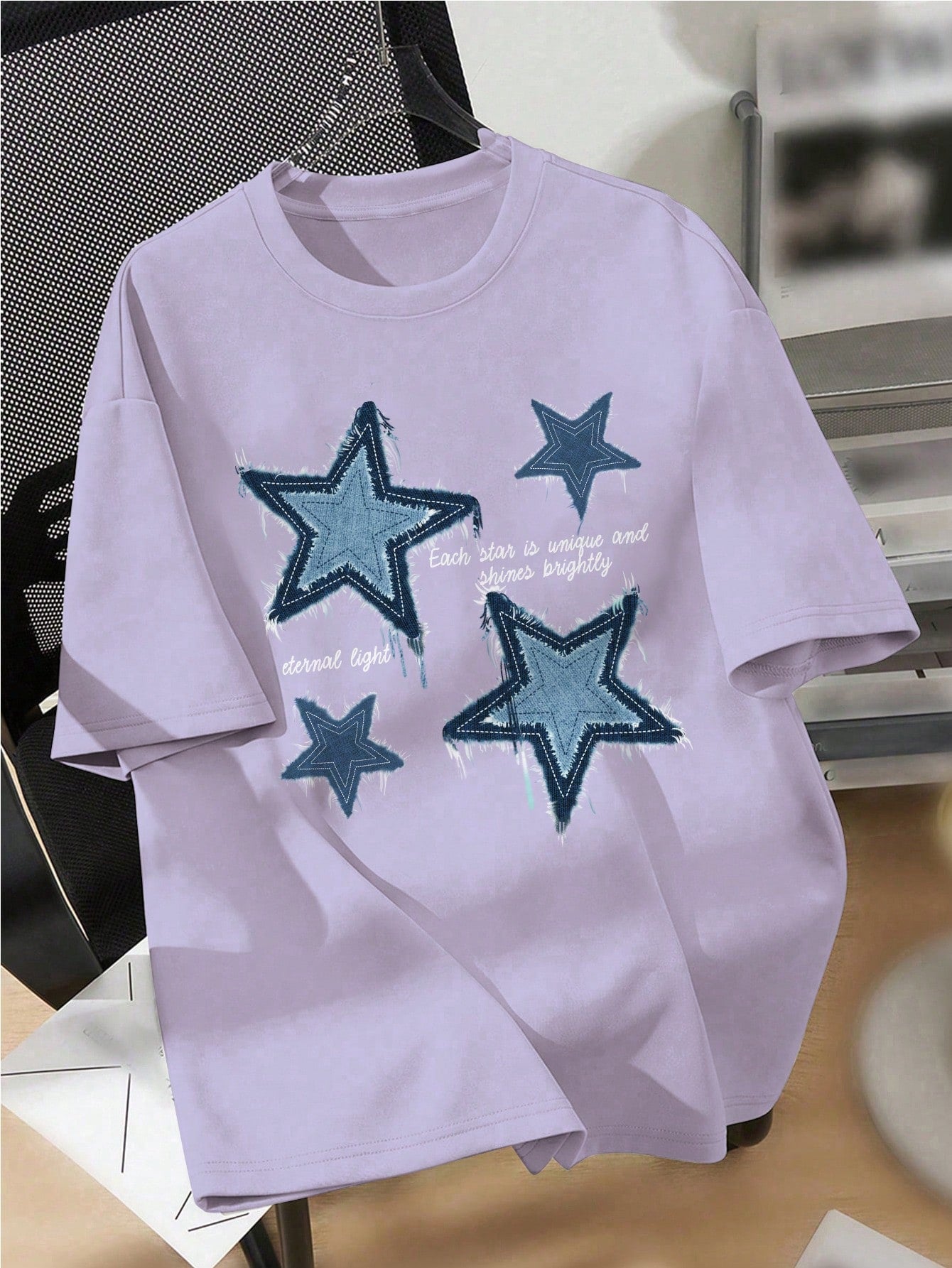 Oversized Women Star Pattern T-Shirt, Casual And Simple Round Neck Short Sleeve Super Loose Tee Each Star Is Unique And Shines Brightly Eternal Light