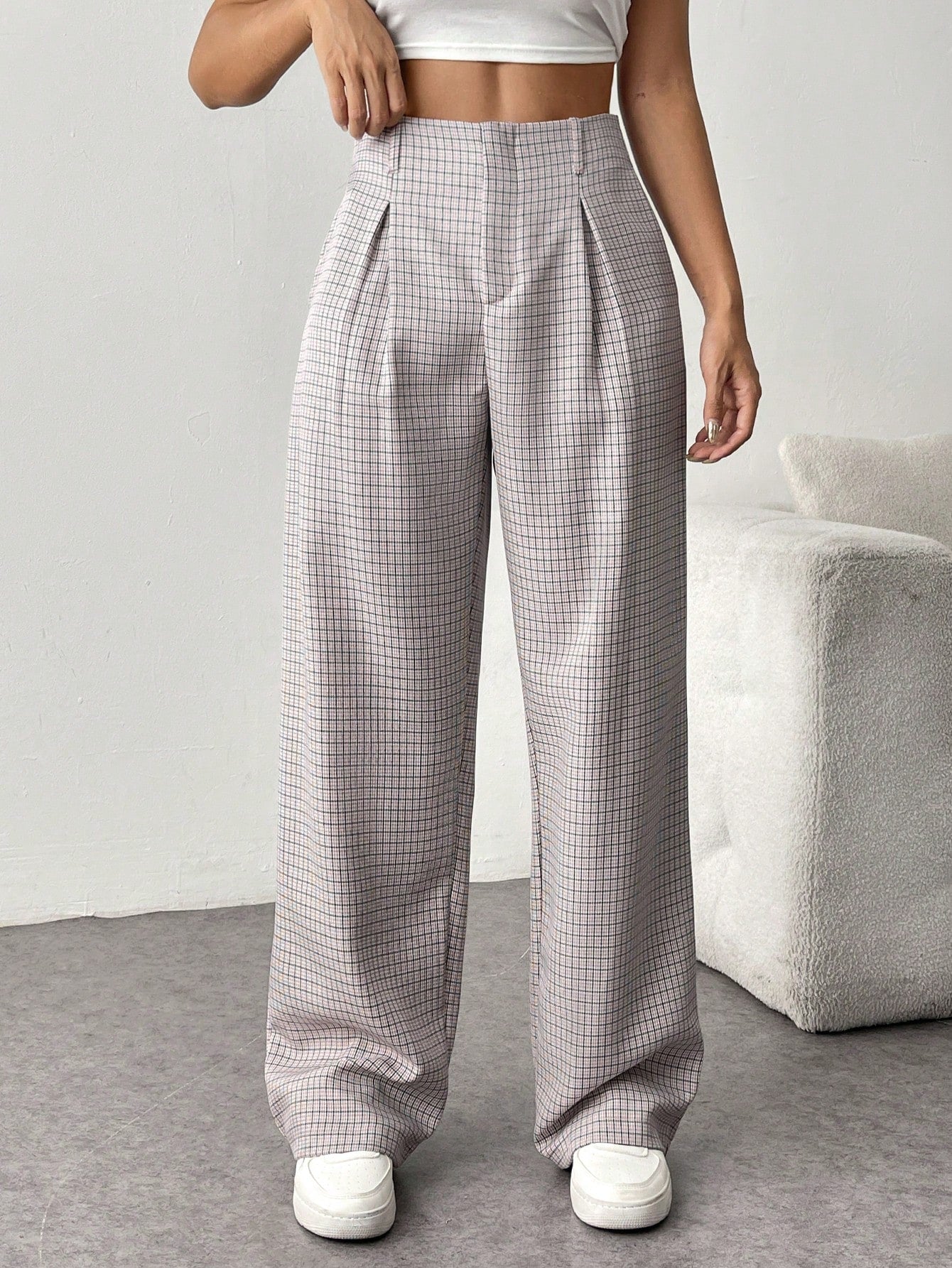 Women Solid Color Wide-Leg Pants With Pockets