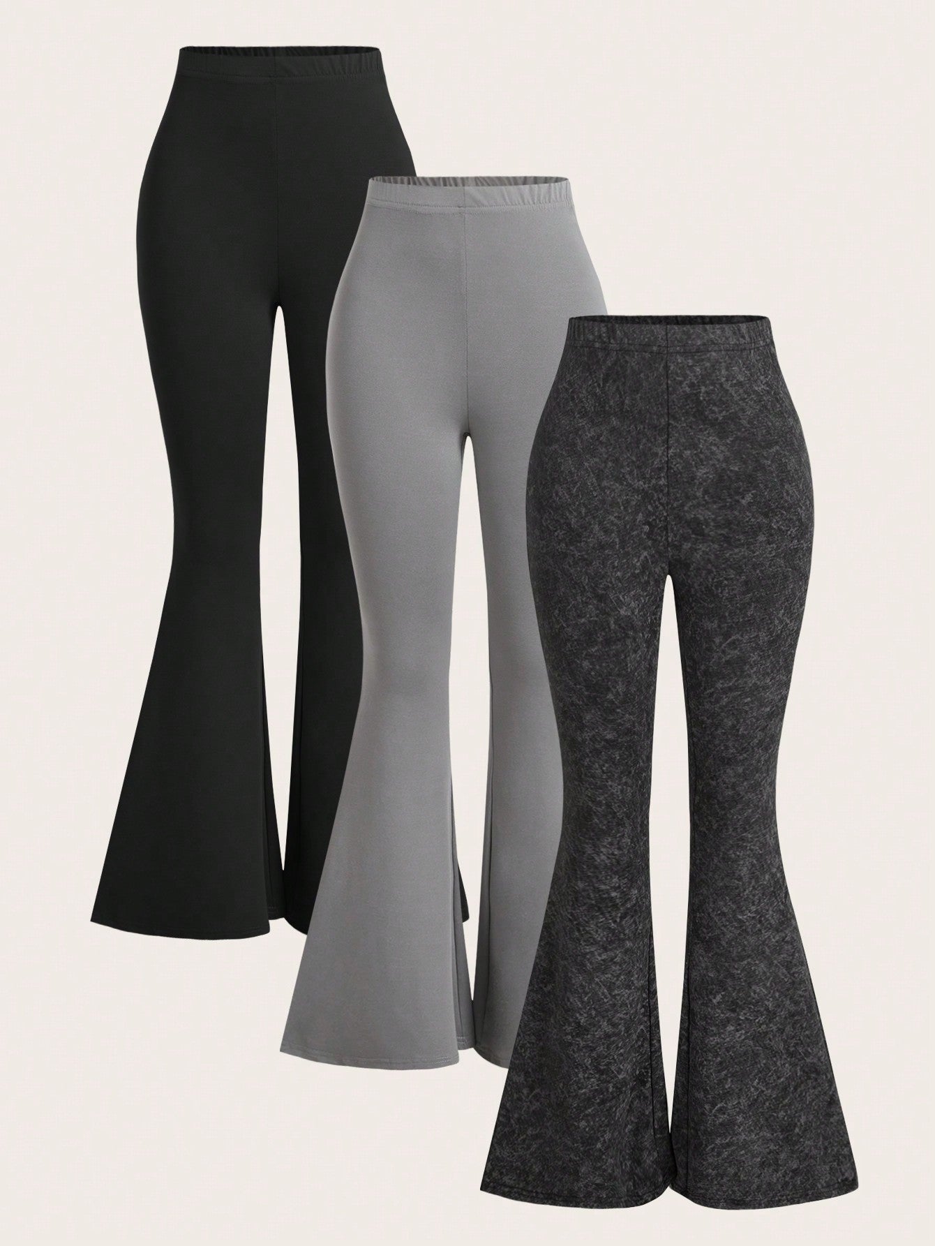 3pcs High-Waisted Elastic Waist Flared Trousers Set, Women's Skinny Pants