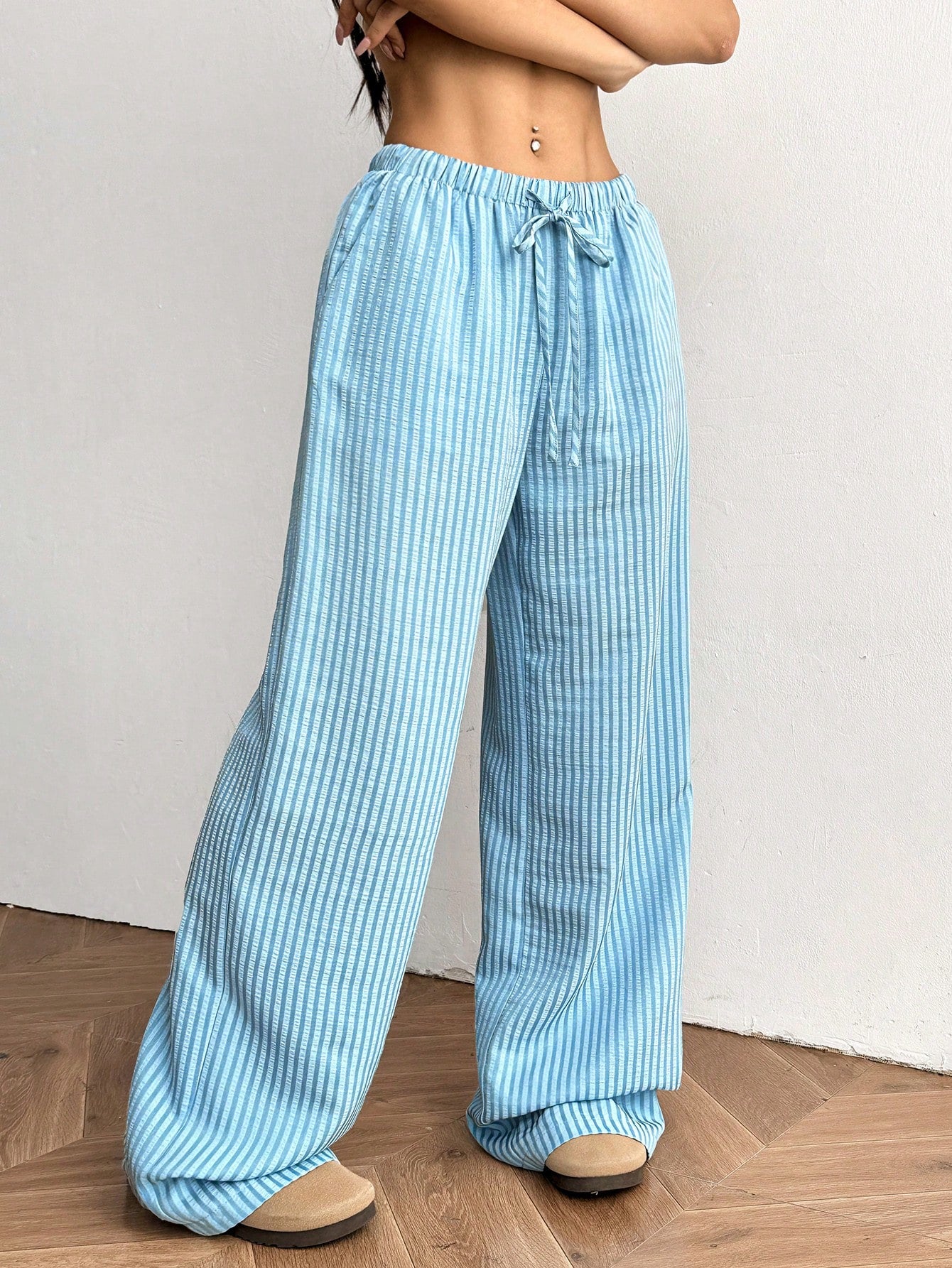 Apricot Woven Wide Leg Casual Pants For Women