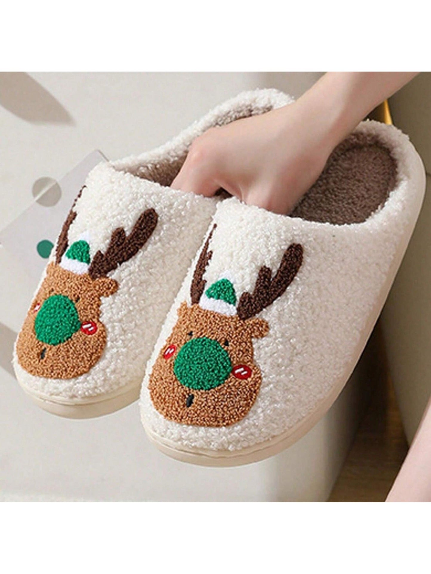 Christmas Elk Slippers For Women - Red Moose Cartoon Design, Cozy Fuzzy Warmth. Non-Slip Memory Foam Indoor & Outdoor House Shoes.