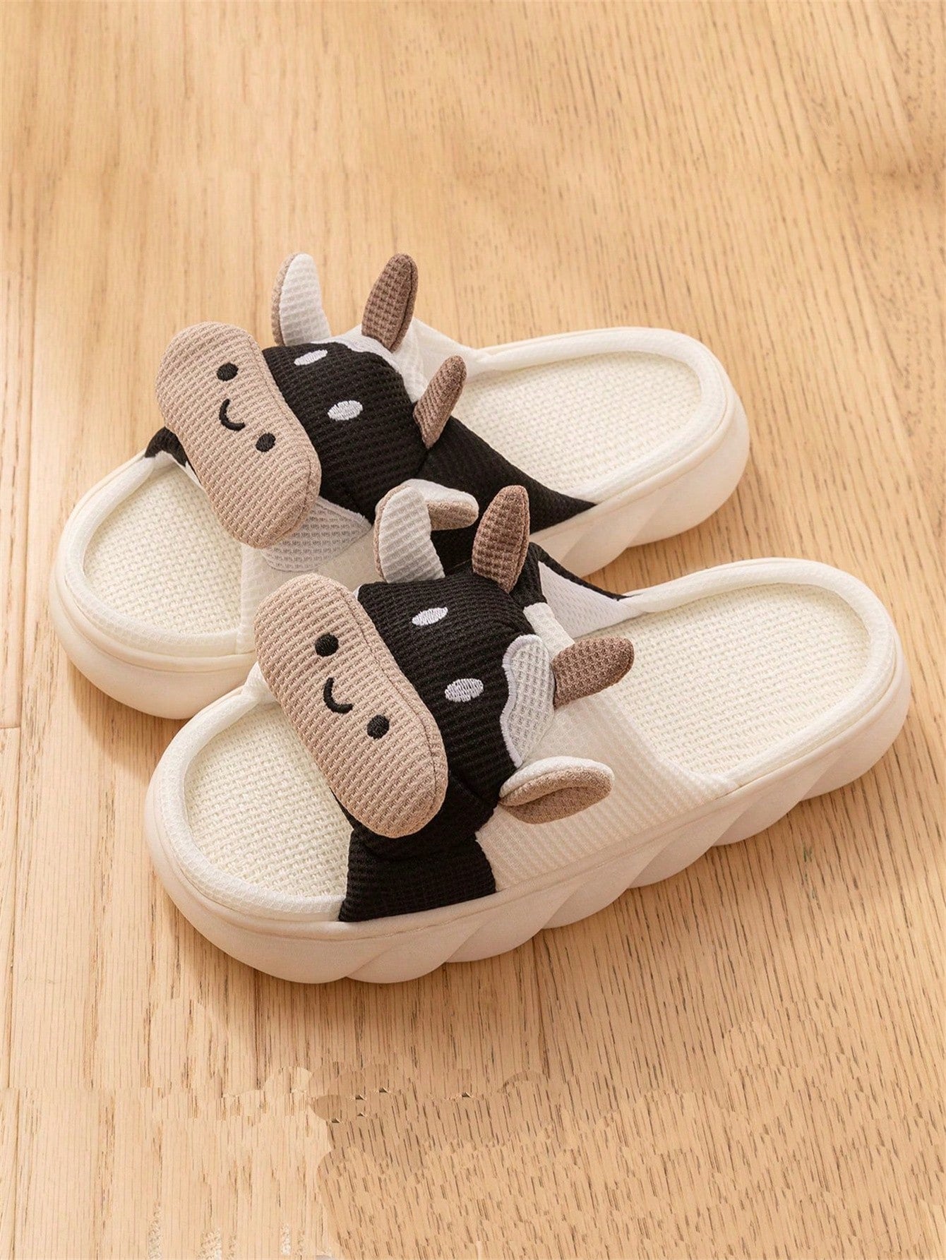 Cute Anti-Slip Thick-Soled Animal Open-Toe Slippers For Couples, Women And Men, For Indoor House Use, Beige, Suitable For All Seasons