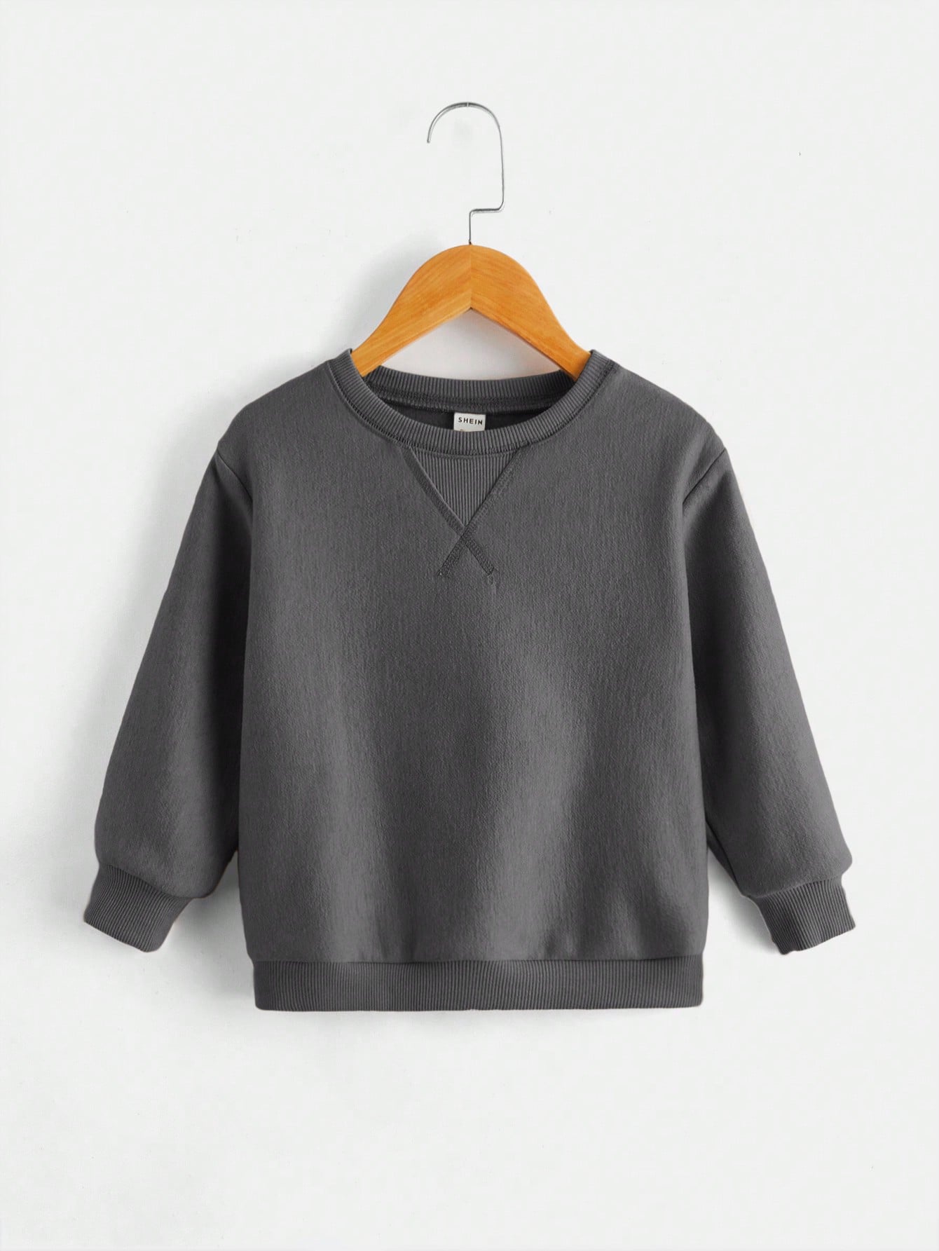 Young Boy Minimalist Collar Design Round Neck Long Sleeve Casual Daily Wear, Suitable For Autumn And Winter Seasons