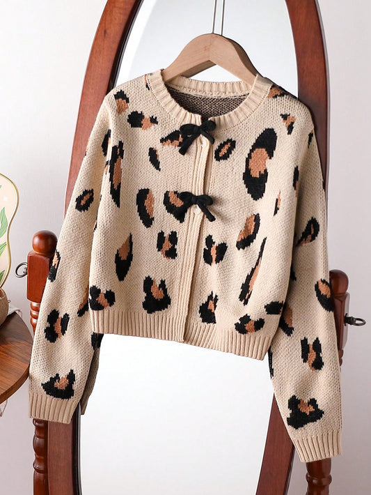 Girls Cute Graphic Print Knitted Cardigan Sweater, Fall/Winter