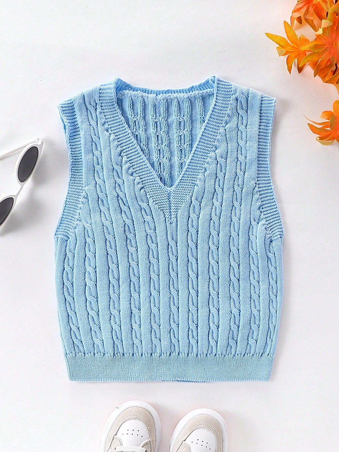 Tween Girl Cable Knit V Neck Sweater Vest