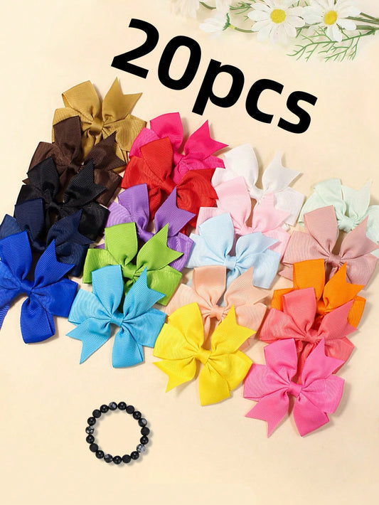 20pcs Candy Color Kids Hair Clips, Colorful And Fun Hair Cards, Swallowtail V Ribbon Ribbon Ribbon Bow Hair Clips Hair Accessories, Multi-Color Swallowtail Kids Bow Hair Clips For Female Babies Ribbon Ribbon Solid Color Headdress Hair Accessories