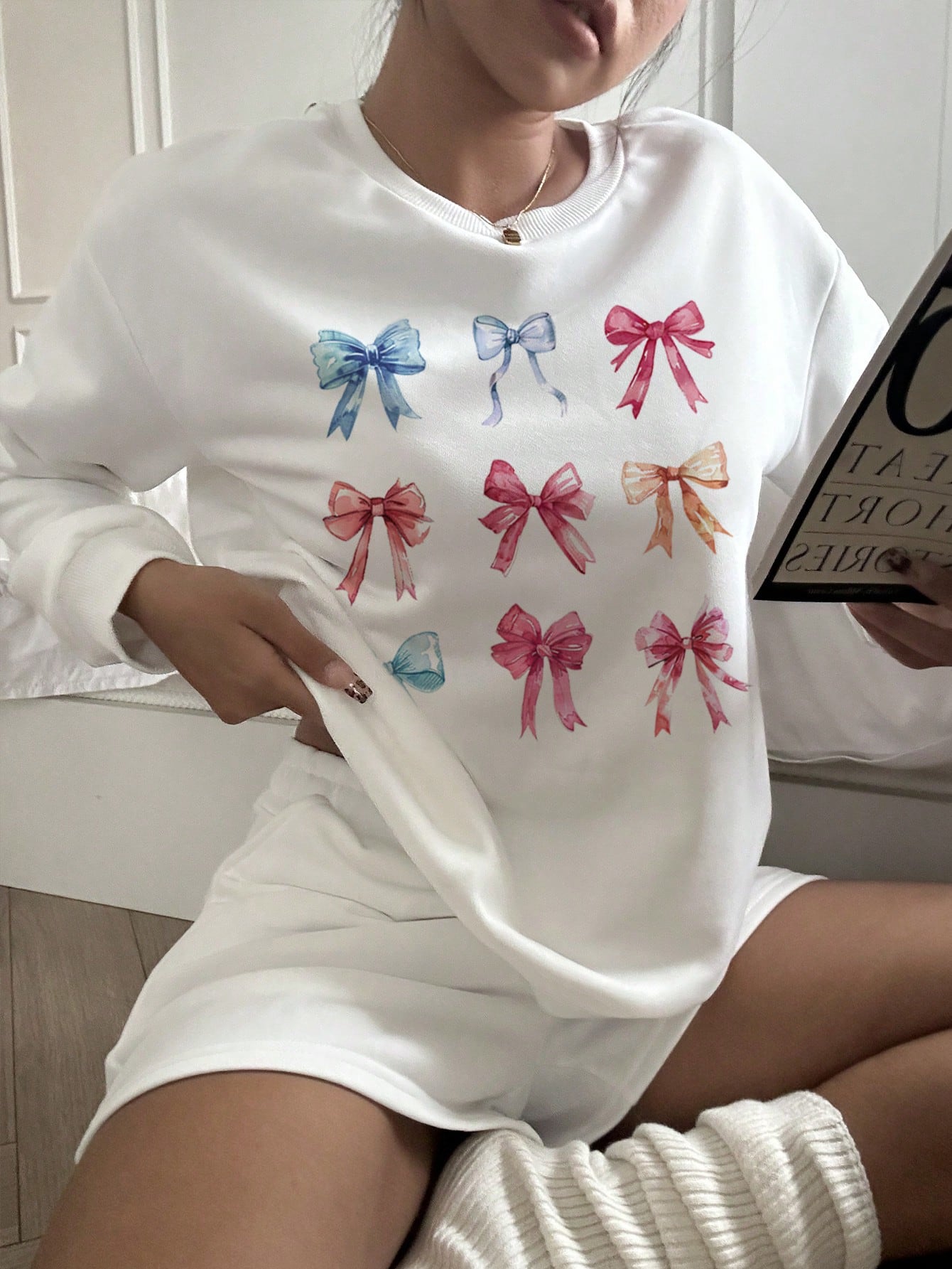 Casual Simple Printed Round Neck Loose Fit Women's Long Sleeve Sweatshirt