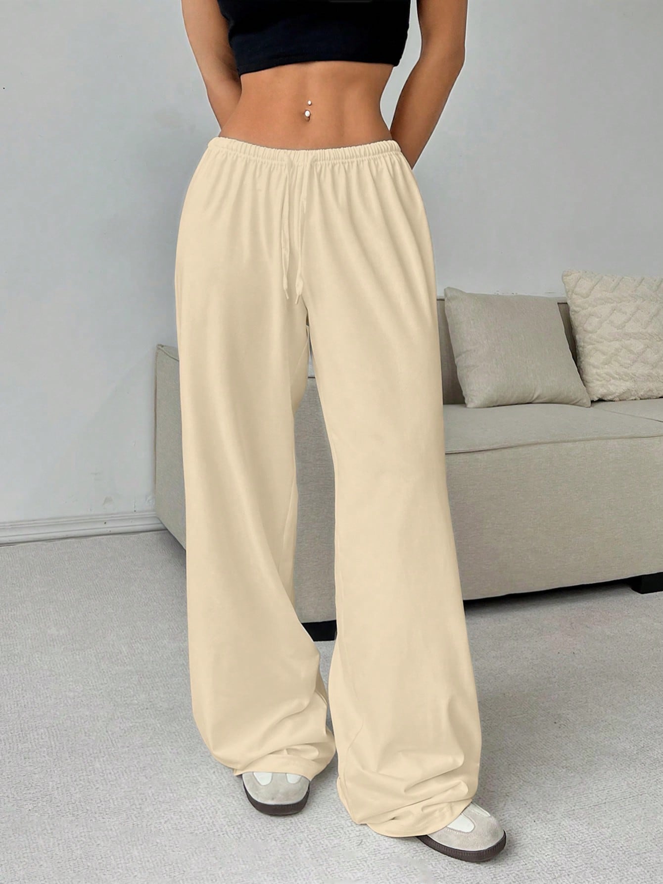 Women's Tie-Waist Fluffy Leopard Print Casual Wide Leg Baggy Pants