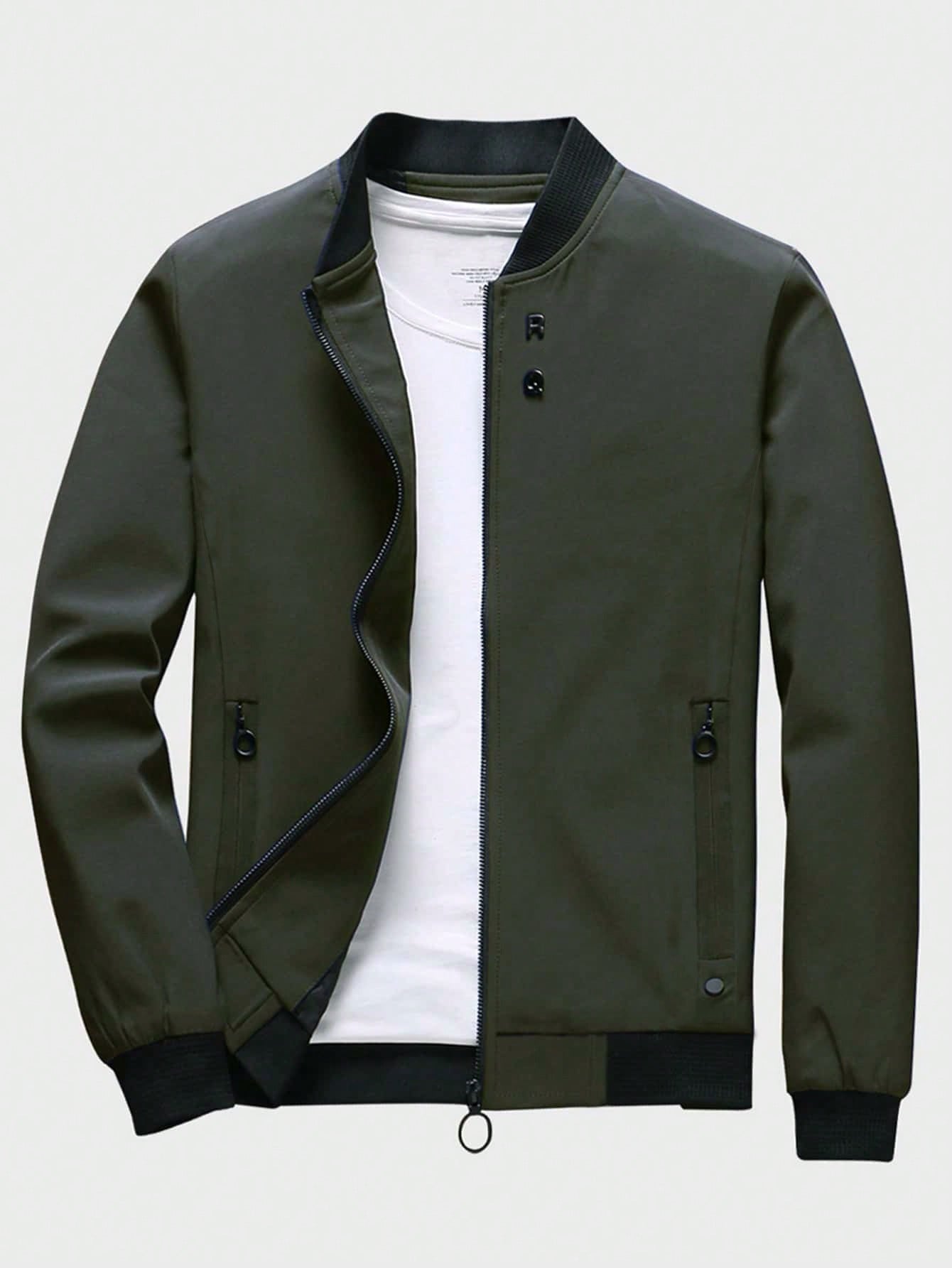 Men 1pc Zip Up Bomber Jacket