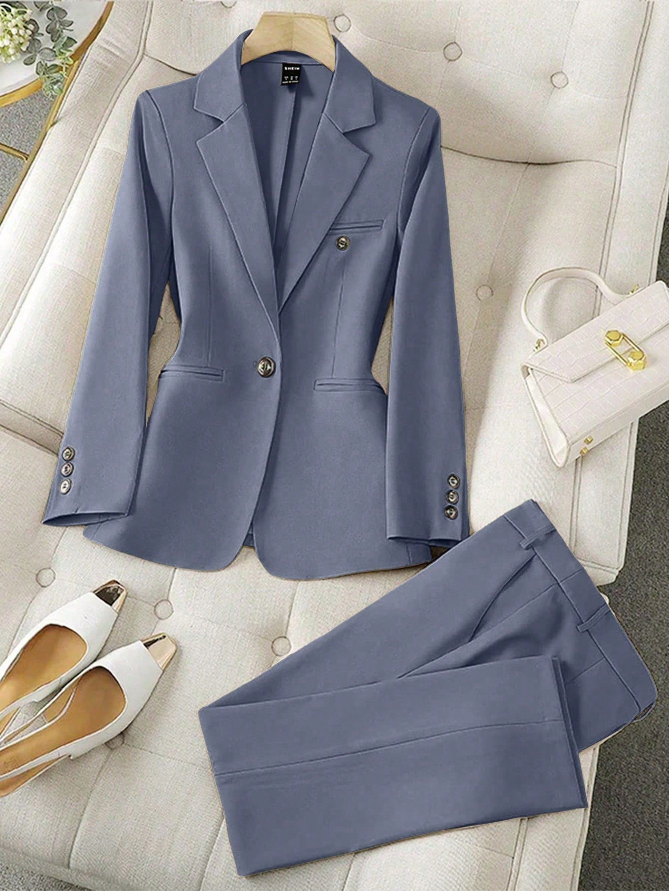 Leisure Solid Color Blazer And Trousers Suit