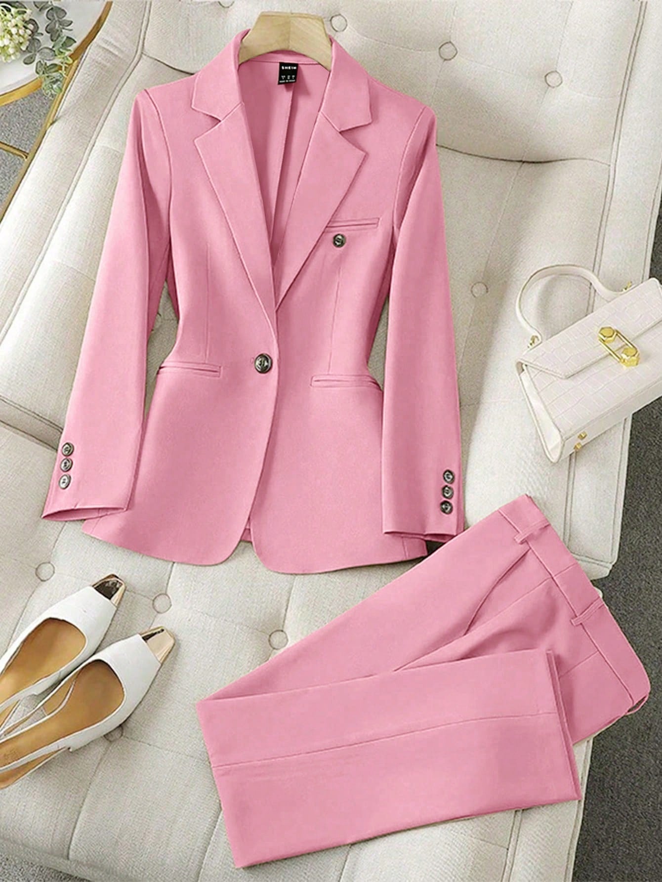 Leisure Solid Color Blazer And Trousers Suit