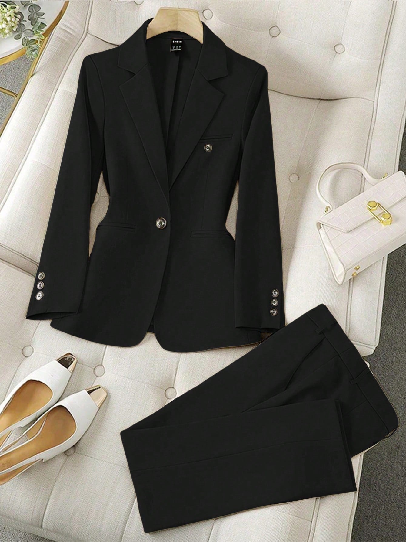 Leisure Solid Color Blazer And Trousers Suit