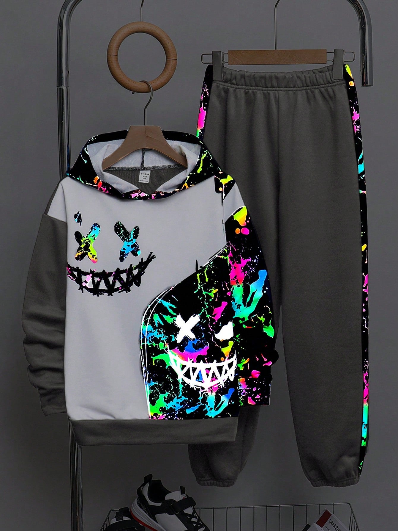 Tween Boy Glow-In-The-Dark Colorful Pattern Hoodie And Pants Set