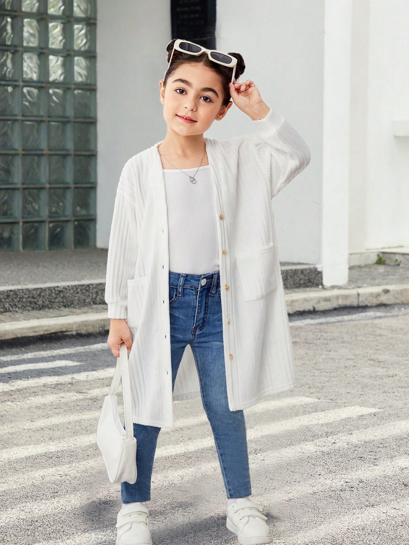 Young Girl's Knitted Solid Color Oversized Long Casual Cardigan