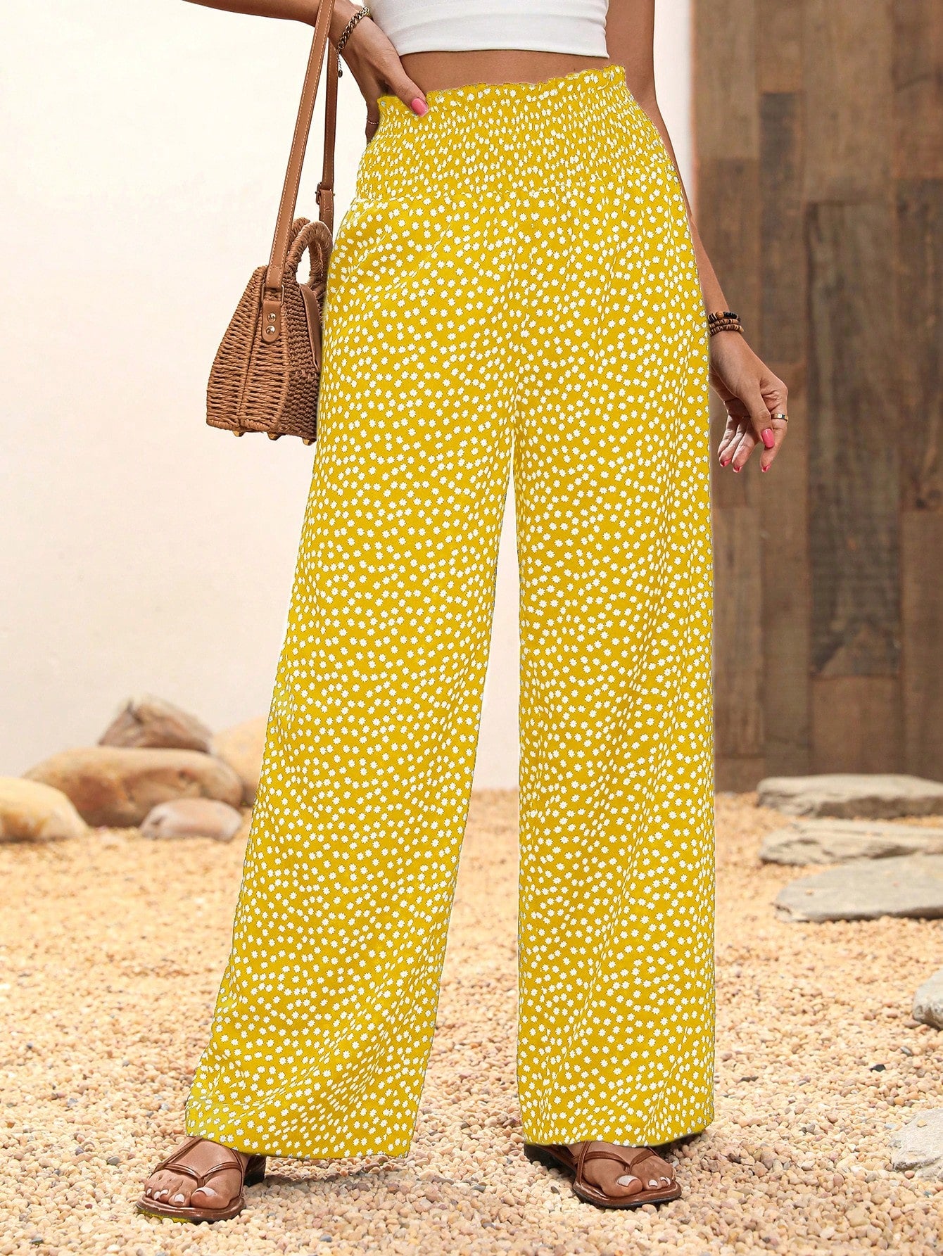 Ditsy Floral Print Wide Leg Pants