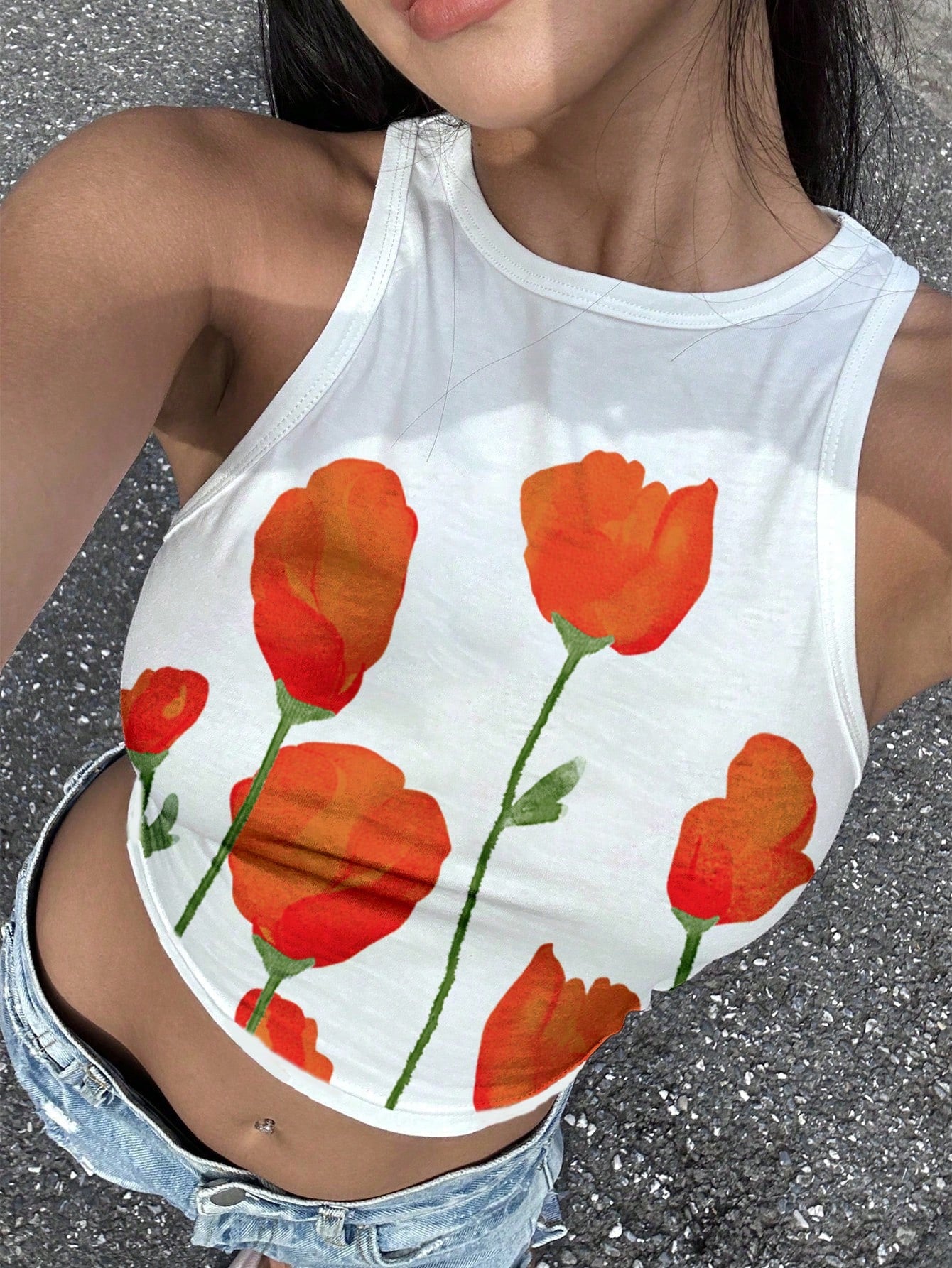 Women's Pink Cherry Pattern Casual Simple Slim Fit Crop Tank Top, Suitable For Summer CHERRY Have A Nice Weekend. I'm Going Out