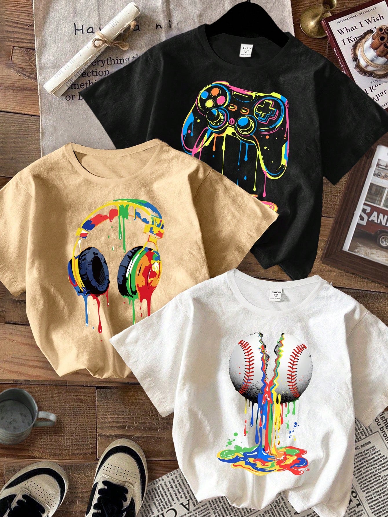 3pcs Set Casual Simple Crow Boy, Enjoy The Little Things, Desert & Cactus Print Graphic Short Sleeve T-Shirts For Young Boys, Summer