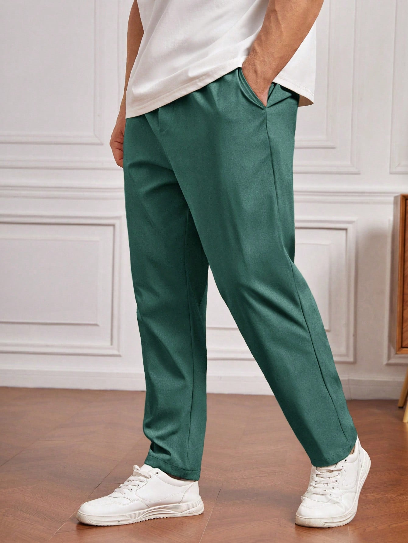 Men Plus-Size Solid Color Simple Knitted Daily Long Pants