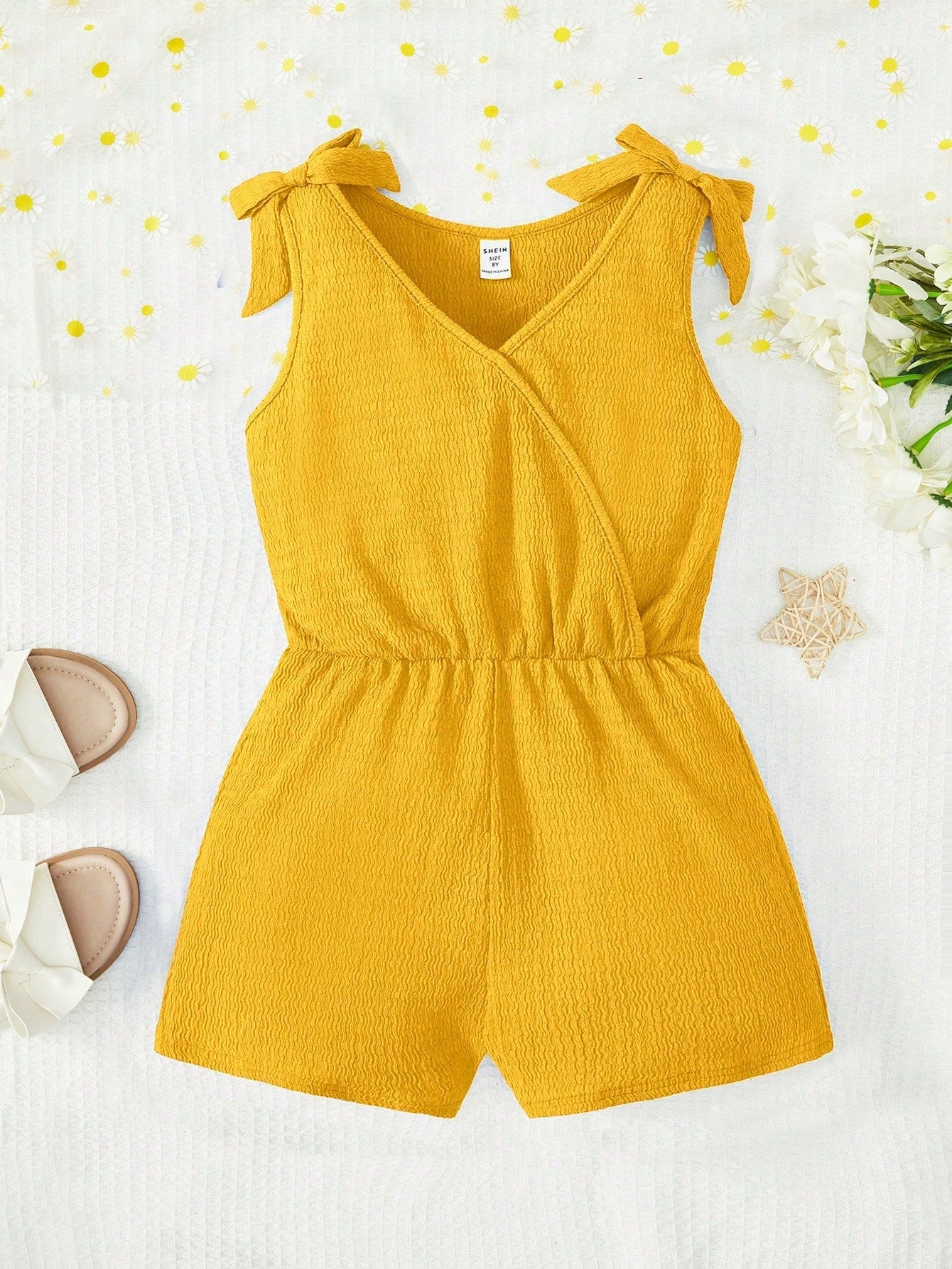 Tween Girl Bow Shoulder Wrap Front Romper