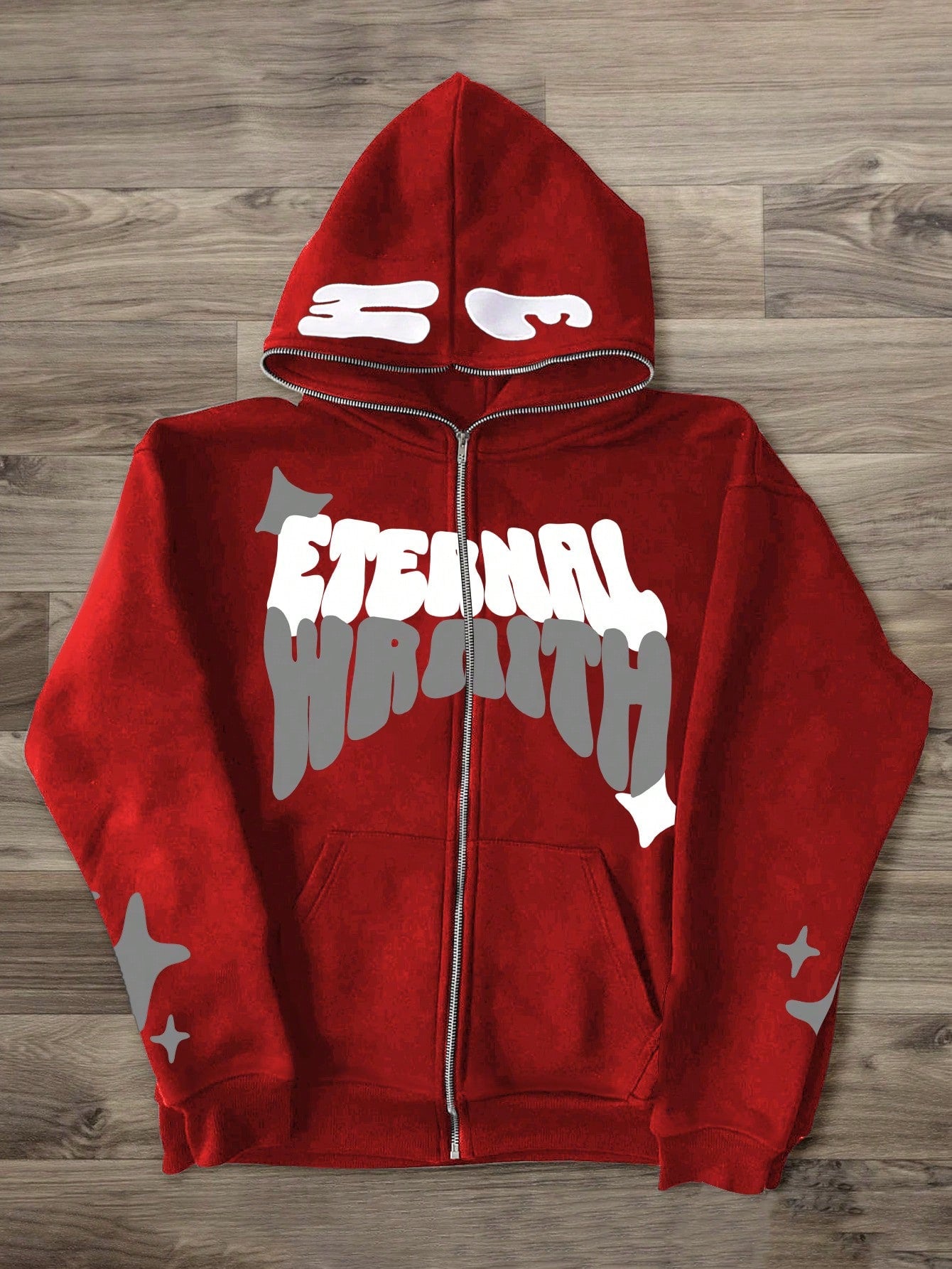 Men Star & Letter Printed Fleece Lined Zip-Up Hoodie