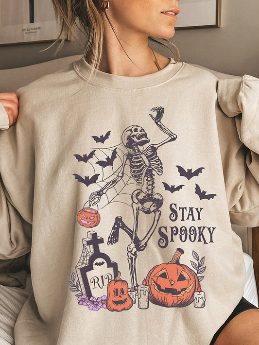 Halloween Print Drop Shoulder Sweatshirt