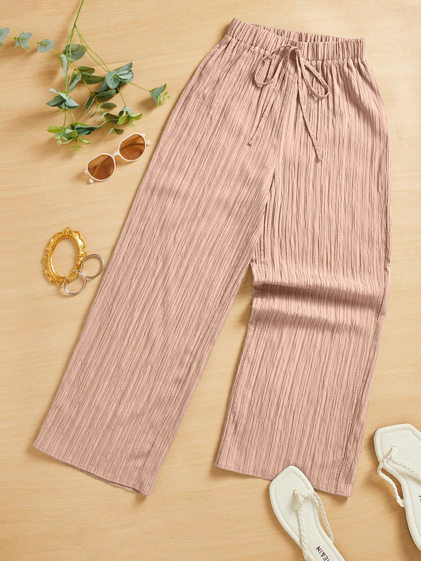 Summer Casual Textured Wide-Leg Capri Pants