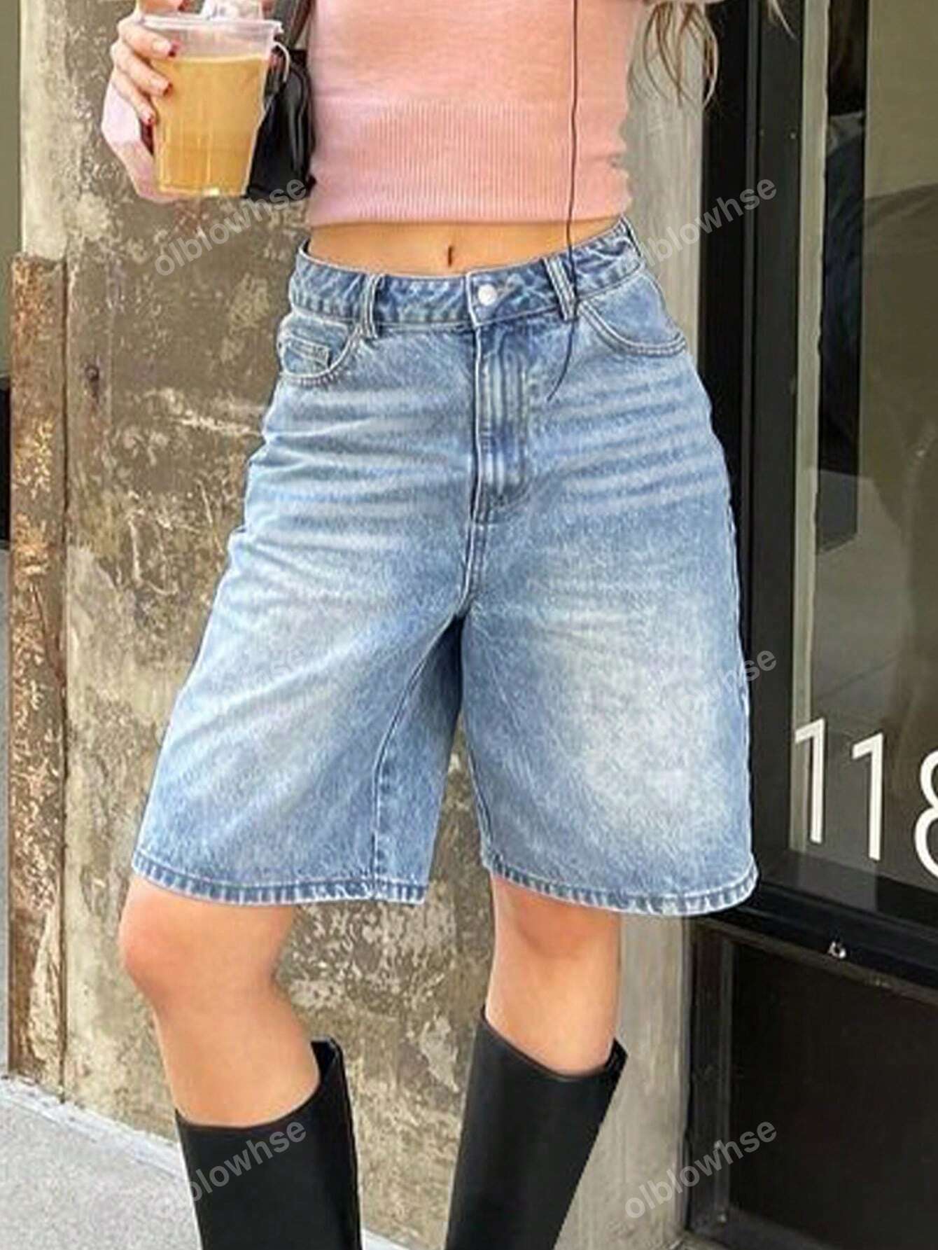 Y2K Street Vintage Drop Waist Slant Pocket Washed Cat Whisker Wide Leg Jorts Bermuda Denim Shorts