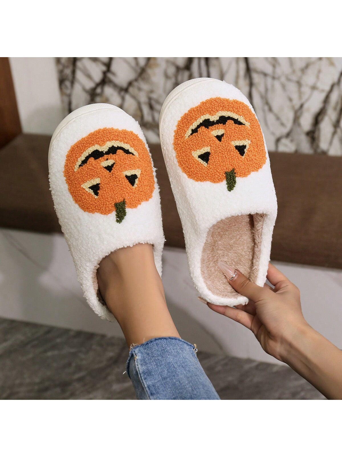 Women Velvet Butterfly Indoor Slippers, Flat Anti-Skid Thick Lining Winter Slippers