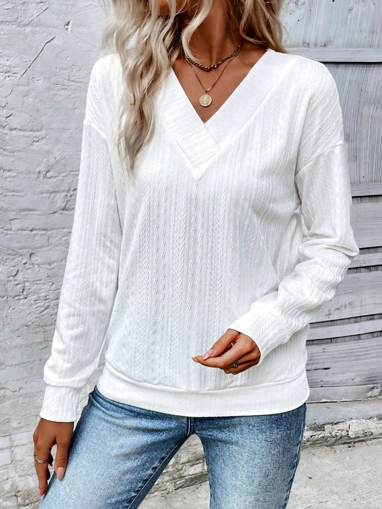 Women's Solid Color Drop Shoulder Sweatshirt