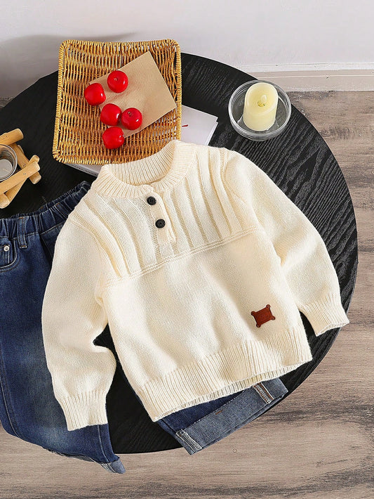 Young Boys Round Neck Pullover Sweaters, Gentlemen Style, Warm Winter