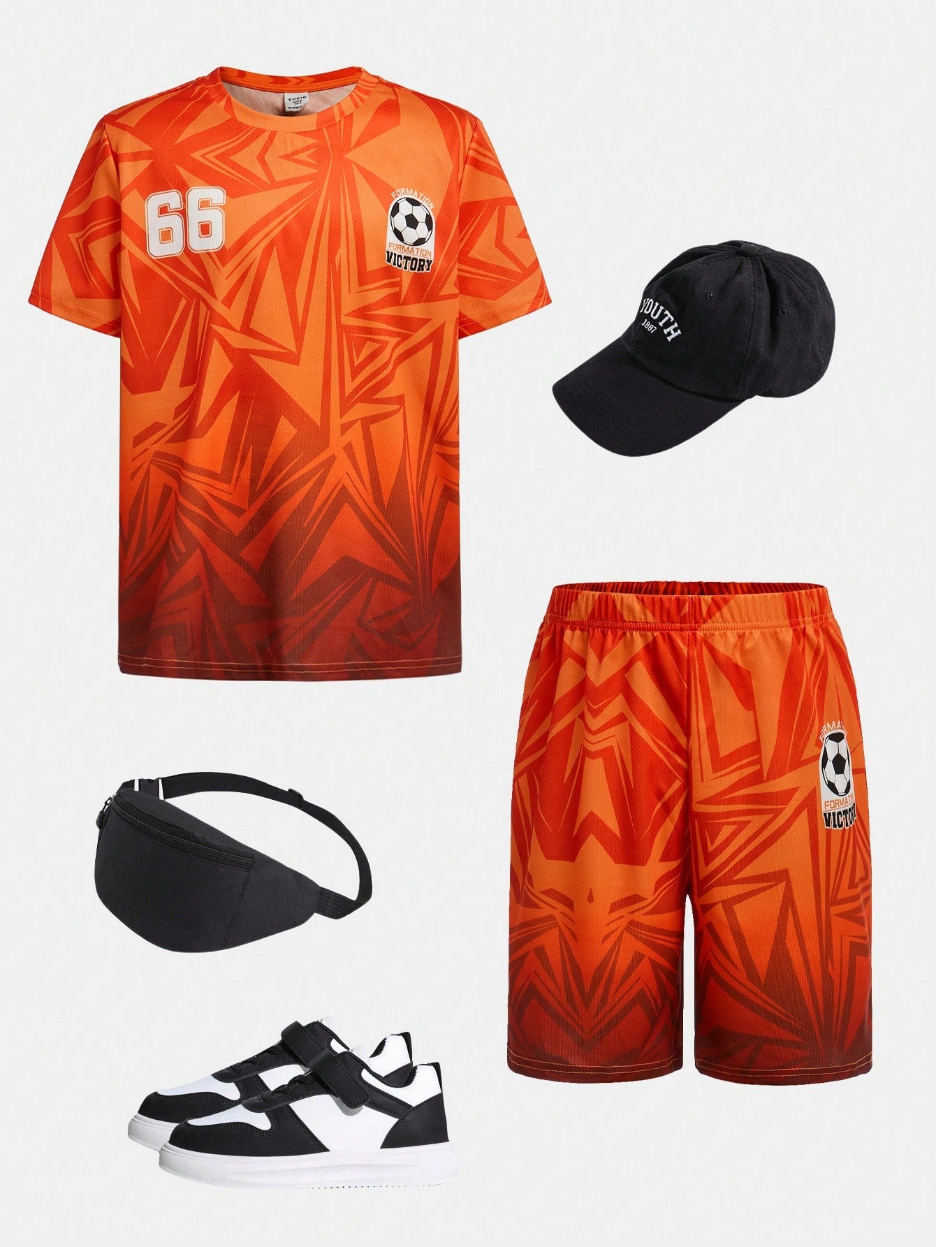 Tween Boy Casual Sport Printed Round Neck Short Sleeve Pullover T-Shirt And Shorts Knitting Sports Suit Two-Piece Set