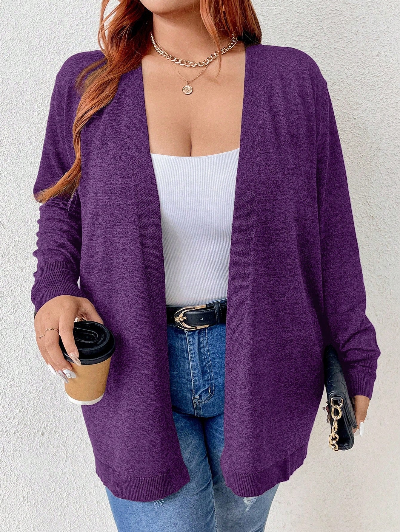 Frenchy Plus Solid Open Front Cardigan