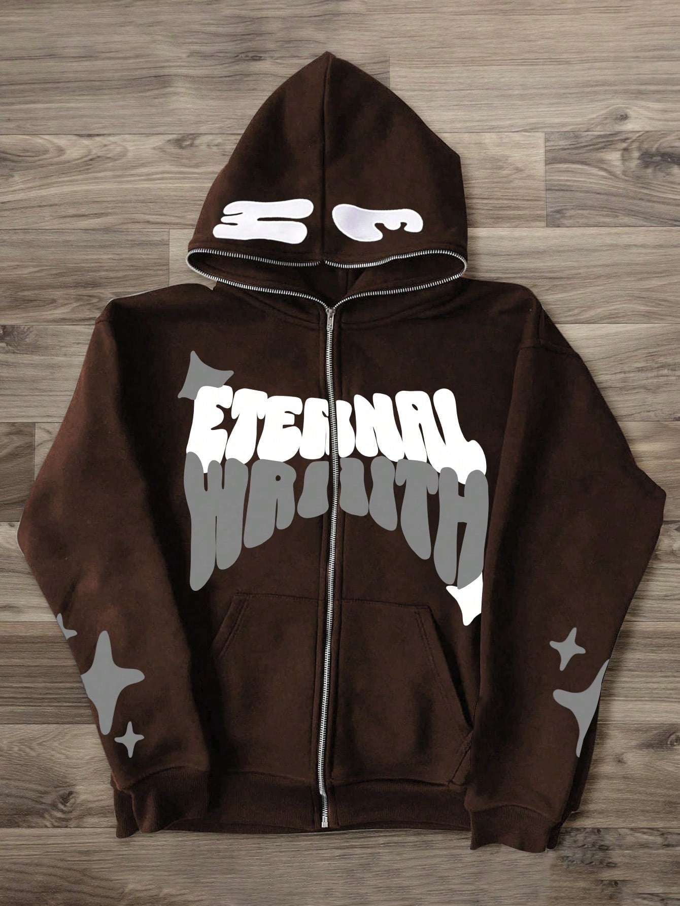 Men Star & Letter Printed Fleece Lined Zip-Up Hoodie