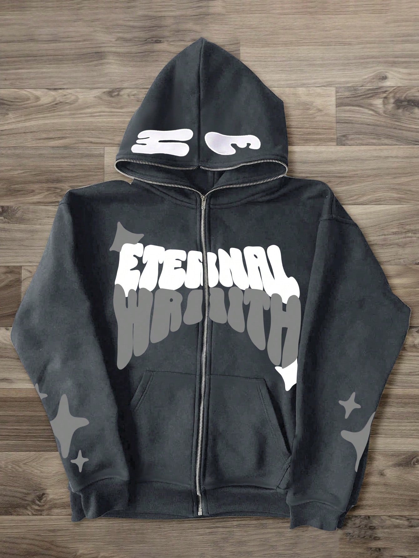 Men Star & Letter Printed Fleece Lined Zip-Up Hoodie