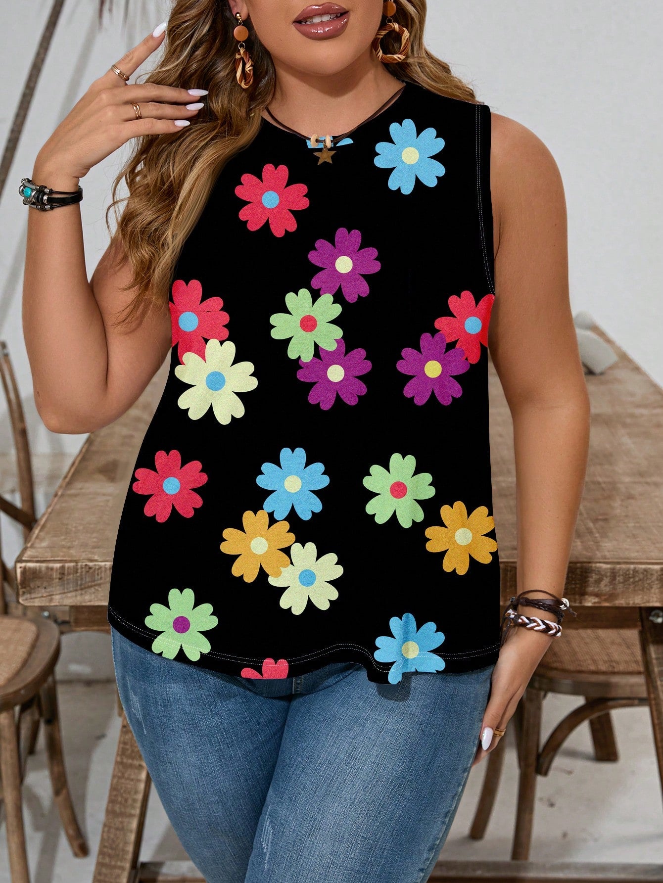 Plus Size Solid Color Simple Spring/Summer Camisoles And Tank Tops