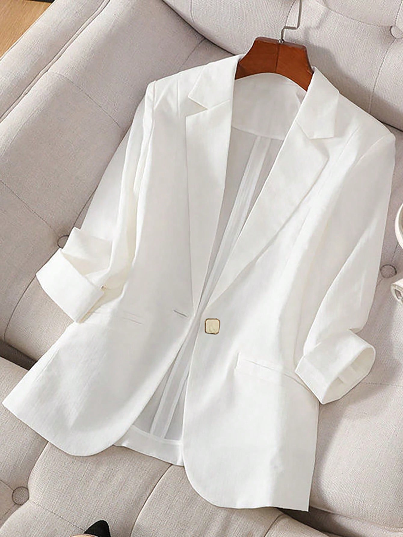 Women Plain Single Button Pocket Blazer