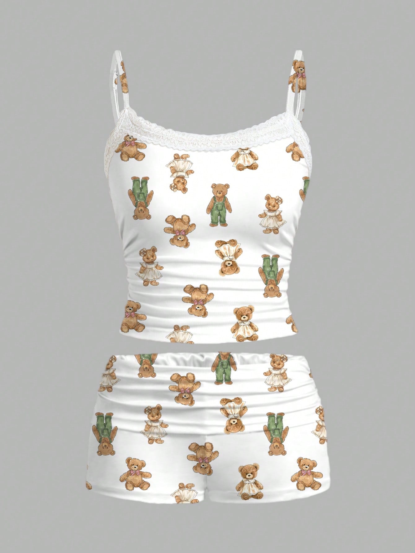 Cartoon Graphic Print Lace Trim Cami Top & Shorts For Summer